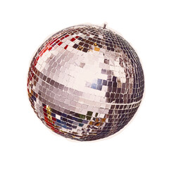 Trendy halftone collage of a mirror disco ball cut out an old newspaper. Isolated vector illustration colorful retro sticker with Bitmap and Dots texture. Vintage aesthetic, 80s - 90s vibe, nostalgic