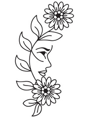 Floral Face Line Art Tattoo Design
Botanical Woman Illustration in Black Ink
Aesthetic Flower Crown Sketch for Art Lovers