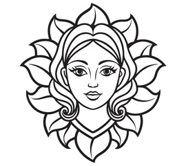 Floral Face Line Art Tattoo Design
Botanical Woman Illustration in Black Ink
Aesthetic Flower Crown Sketch for Art Lovers