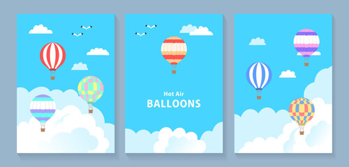 気球が飛ぶ空の背景イラストセット © cocirael