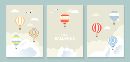 気球が飛ぶ空の背景イラストセット2 © cocirael