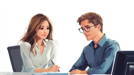 Fototapeta premium Engaged business team of two working on financial project management, diverse and modern executives at work