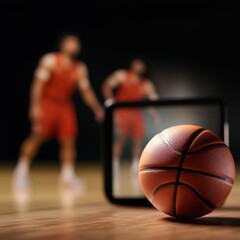 Naklejka premium AI-Enhanced Sports Performance Precision Basketball Analytics Reveal Next-Gen Athletic Training with Cutting-Edge Digital Coaching Technology