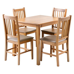 Wooden Table and Chair Set Home Furniture on White Background