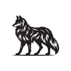 A wolf is standing on a rock with a black background
