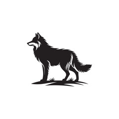 A wolf is standing on a rock with a black background
