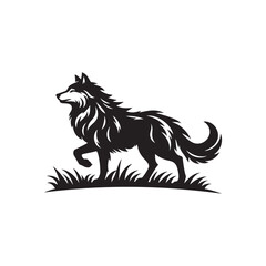 A wolf is standing on a rock with a black background
