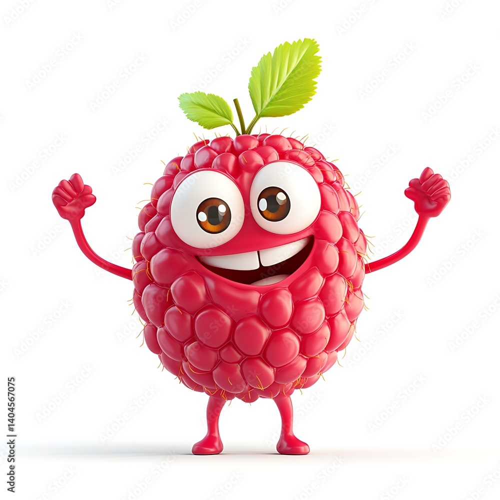 Aufkleber cheerful raspberry mascot: a delightful raspberry character with an expressive face and playful deme