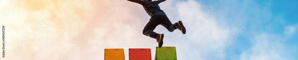 Poster agile leadership momentum dynamic gen z professional leaping through colorful career progression blo