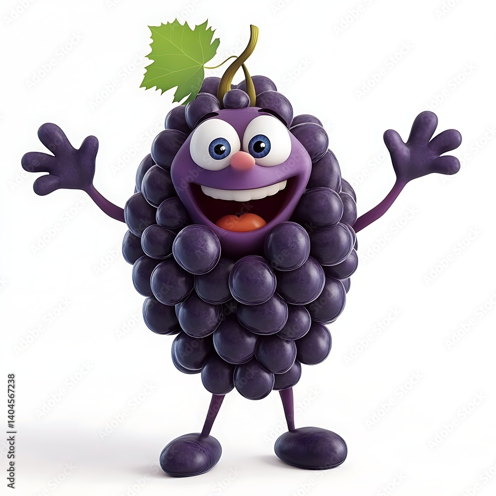 Poster smiling grape character: this image showcases a jovial grape character, animated and brimming with p
