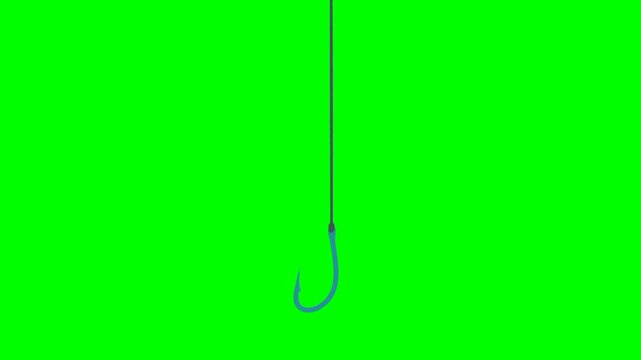 Fishing hook animation on green screen. The concept of throwing a hook into the water to catch an ad. Suitable for simple animation needs
