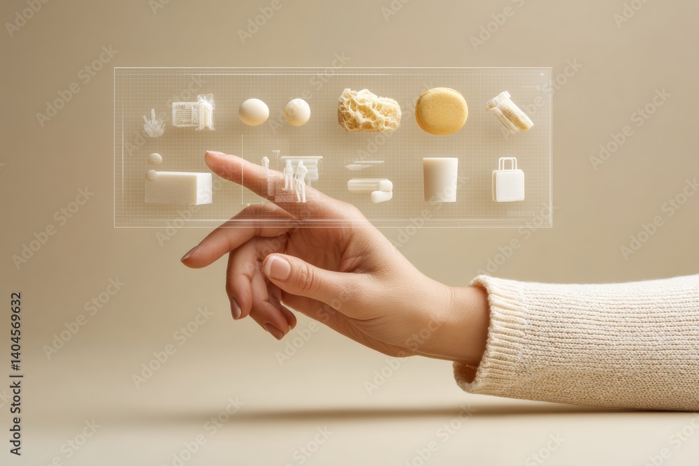 Poster Minimalist Tech Wellness Intuitive Digital Interface Showcasing Holistic Health Selection through Elegant Augmented Reality Interaction