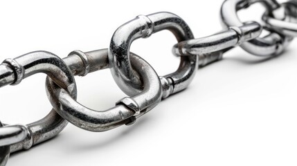 Fototapeta premium A chain of metal links with a silver color on white background