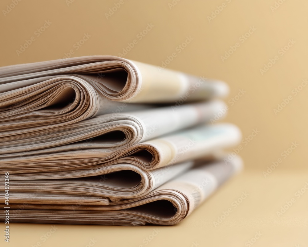 Poster minimalist media stacks professional newspaper archive showcasing print journalisms tactile heritage