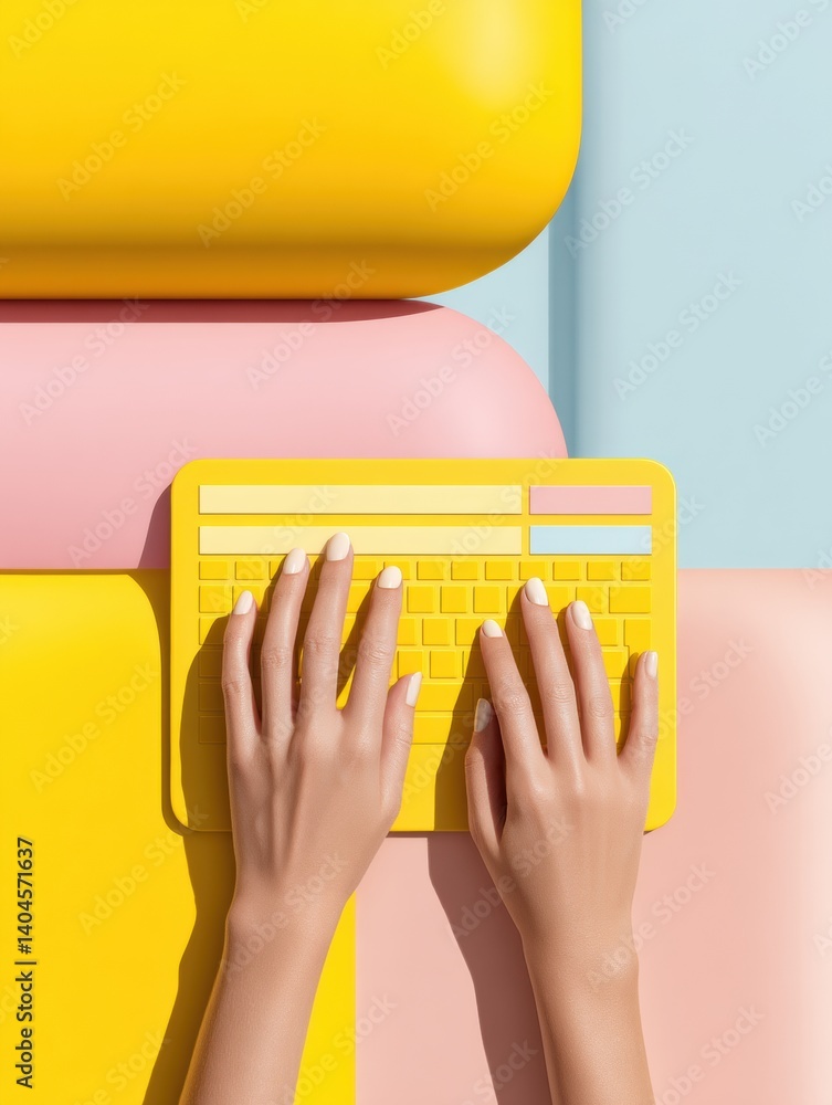 Aufkleber Vibrant Digital Workspace Gen Z Minimalist Productivity with Color-Pop Yellow Keyboard - Ergonomic Design Meets Creative Professional Efficiency