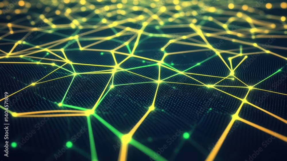 Poster global network connection, glowing nodes, digital landscape, data visualization, tech background