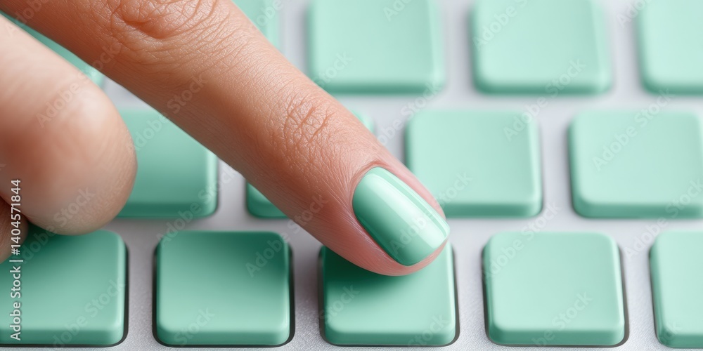 Poster Mint Digital Recovery Minimalist Tech Empowerment Visualizing Instant Business Restoration through Sleek Keyboard Interaction and Ergonomic Innovation