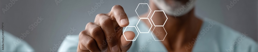 Poster Immersive AI Decision Intelligence Future-Ready Executive Navigating Holographic Hexagonal Interface for Strategic Crisis Recovery Optimization
