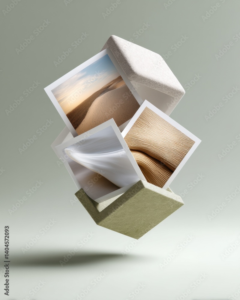 Leinwandbilder minimalist digital gallery floating geometric cubes showcasing abstract landscape textures - innovat