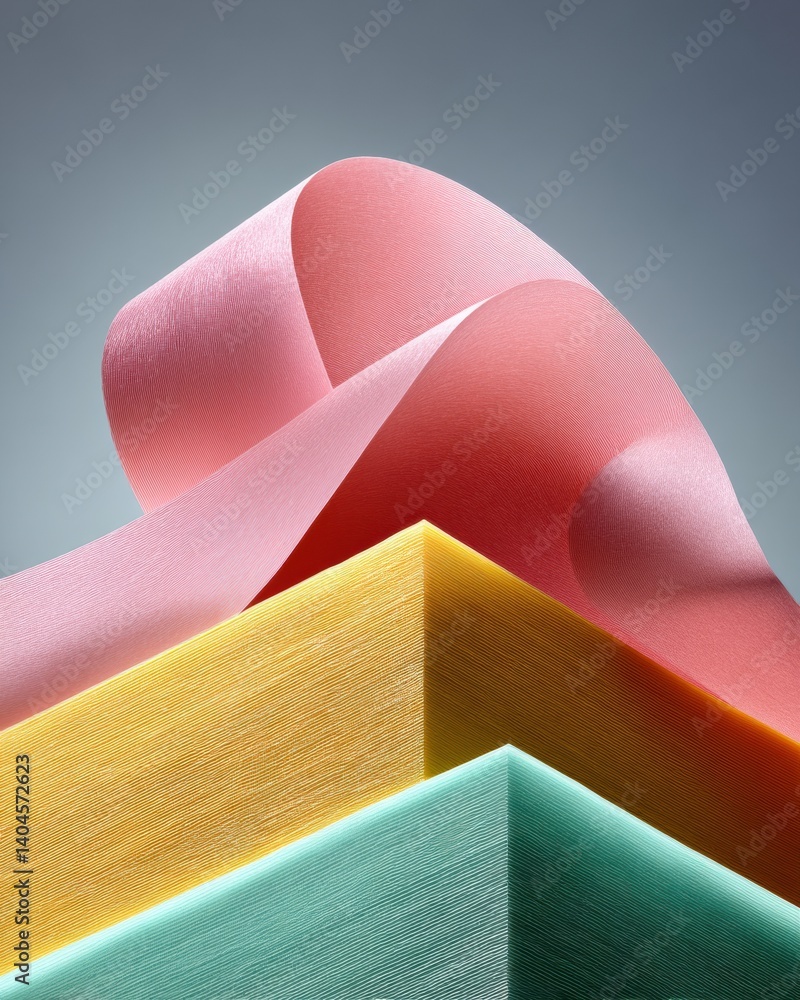 Leinwandbilder fluid dynamics meets geometric precision soft pink organic wave cascading over textured minimalist b