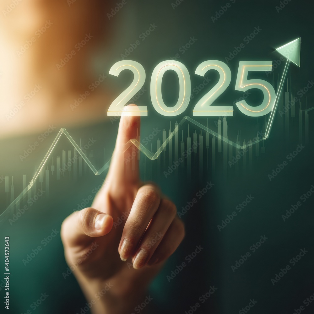 Poster Futuristic Financial Forecast Holographic Data Visualization of 2025 Market Growth - Innovative Tech-Driven Investment Strategy for Forward-Thinking Professionals