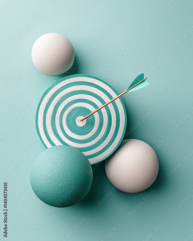 Poster precision targeting visualized minimalist teal bullseye arrow composition showcasing strategic focus