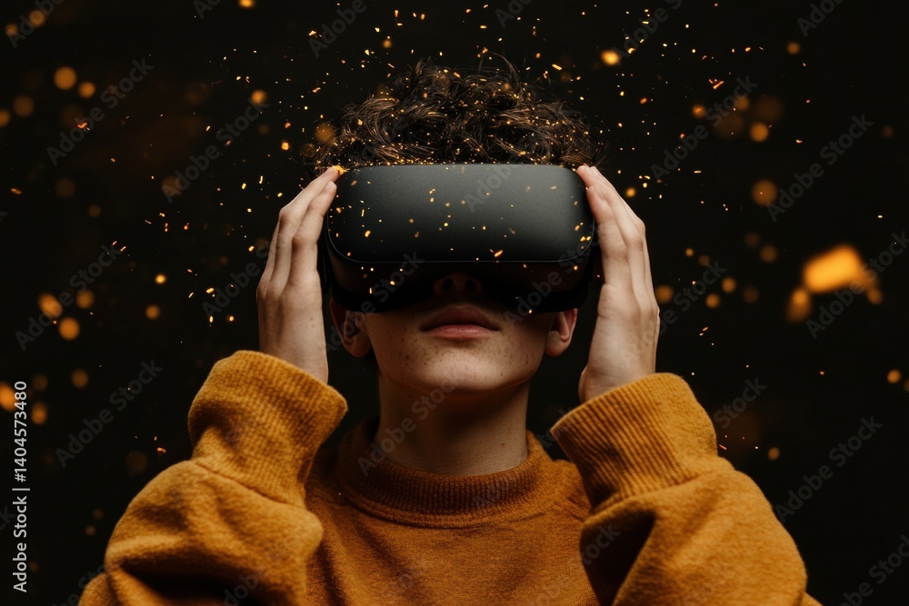 Poster immersive future unleashed gen z metaverse explorer in mustard tech wearables - dynamic digital expe