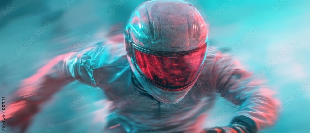 Poster Cybernetic Performance Dynamics Next-Gen AI Racing Visualization with Kinetic Motion Blur - Futuristic Technological Innovation in High-Speed Competitive Environments