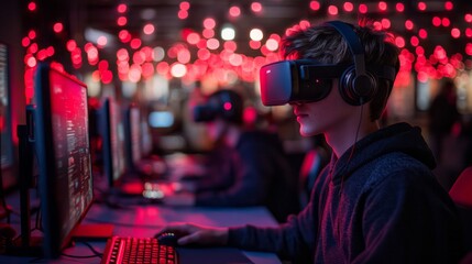 Young man immersed in a virtual reality gaming experience
