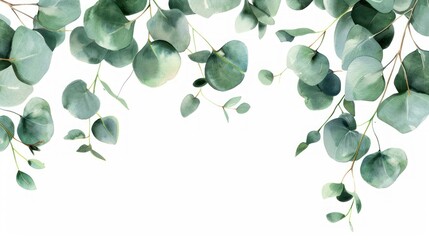 A painting of green leaves with a white background
