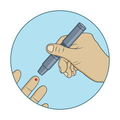 Diabetes lancet pricking into the finger. Vector illustration