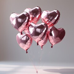 3D Pink Heart Balloons Isolated on Transparent Background – Romantic Glossy Balloon Design, generative AI