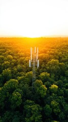 Eco-Tech Infrastructure Next-Gen Connectivity Meets Sustainable Landscape - Aerial Sunset Telecommunication Network Expansion in Rural Green Horizon