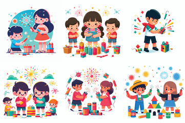 vector of little boy playing firecrackers