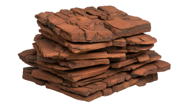 Stack of natural red tiles with textured surface ideal for architectural design and landscaping projects
