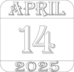 April 2025 calendar line art icon.Agenda plan, april month schedule calendar and Time planner.Meeting appointment time.Calendar Event schedule date.calendar date icon on white background.