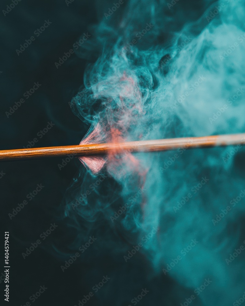 Poster Ethereal Smoke Dynamics Cinematic Artistic Visualization of Burning Incense with Teal Atmospheric Diffusion - Creative Visual Effects and Sensory Branding