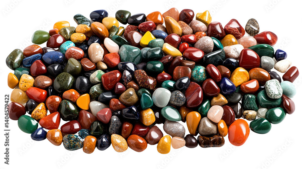 Poster a colorful display of polished semiprecious stones in various shapes and colors on a black backgroun