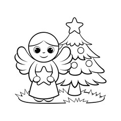 cute angel with star  add christmas tree and grass (1).eps