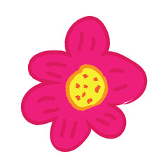 Bright Pink Drawn Flower with Yellow Center and Outlined Petals