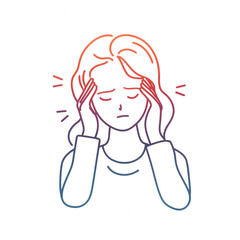 woman experiencing tension headache, holding her head with both hands, showing signs of discomfort and stress. illustration captures emotional expression of pain and frustration