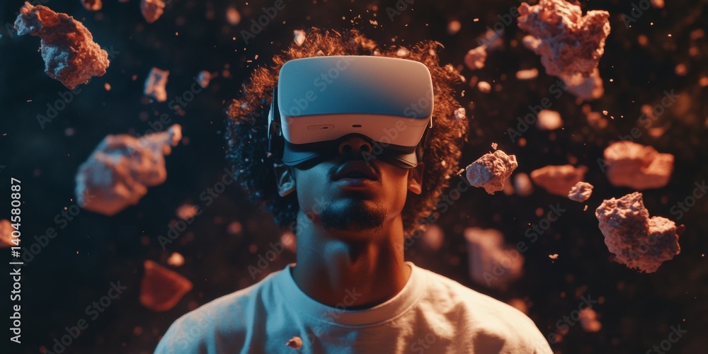 Aufkleber Immersive AI Learning Next-Gen Gen Z Professional Exploring Metaverse Boundaries with VR, Dynamic Mixed Reality Training Experience for Innovative Digital Workforce