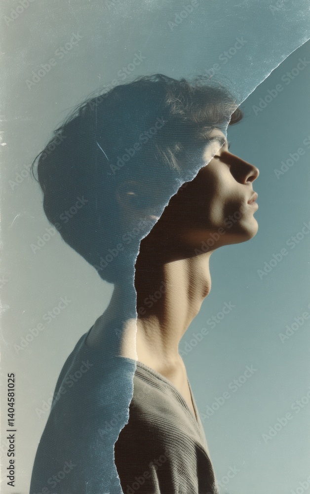 Aufkleber Post-Digital Identity Gen Z Profile Aesthetic with Layered Scan Line Texture - Immersive Visual Storytelling for Creative Marketing Narratives
