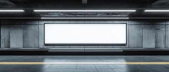 Obraz premium Subway A blank billboard at a subway station with concrete walls and neon lighting