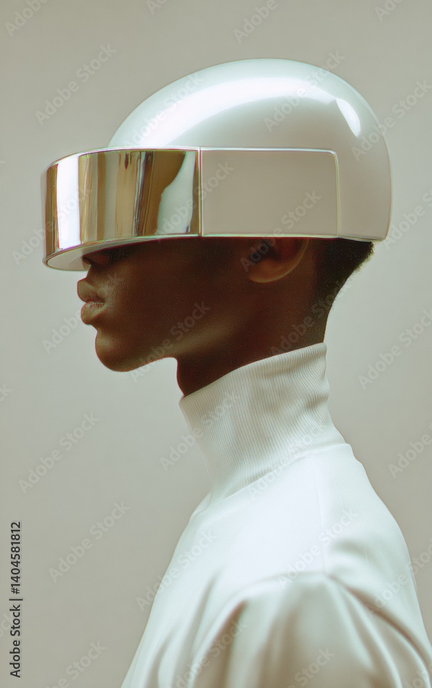 Poster Immersive Tech Future Sleek Metallic AR Visor Transforms Digital Experience for Next-Gen Professionals in Minimalist Metaverse Design