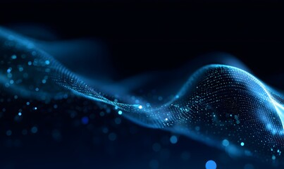 Abstract Blue Particle Wave Digital Art Background Elegant Modern Design Futuristic Technology Network Shiny Glowing Light Effect Dark Blue Subtle    