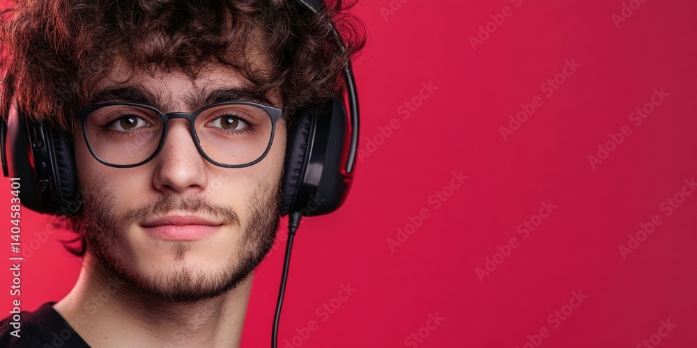 Aufkleber Digital Native Esports Persona High-Performance Gaming Headset Portrait for Gen Z Content Creators, Capturing Intense Focus and Tech-Driven Personal Branding