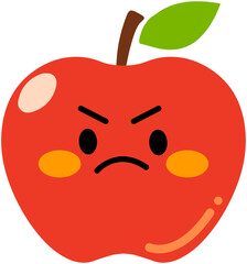 Angry apple character - cartoon red fruit with face and leaves