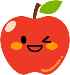 Winking apple character - cartoon red fruit with face and leaves
