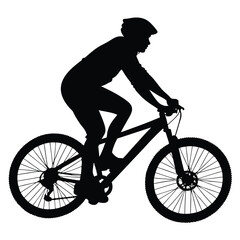 Obraz premium Silhouette Cyclist Riding Mountain Bike, Transparent Background, Sporty, Outdoor Activity